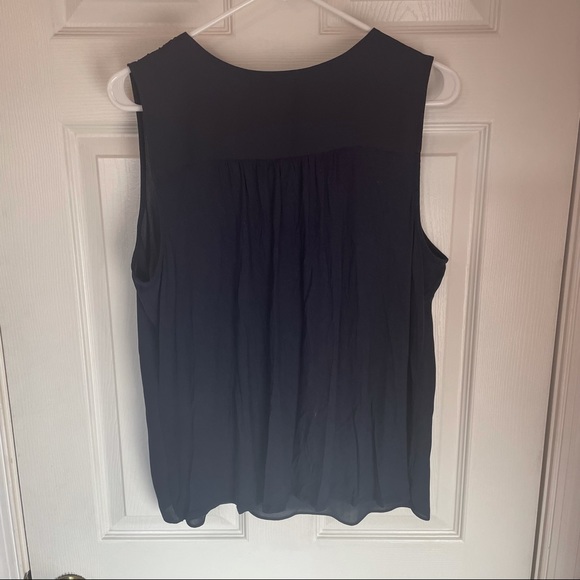 Dark Navy Sleeveless Blouse with Zipper Neck Detail - Picture 2 of 6